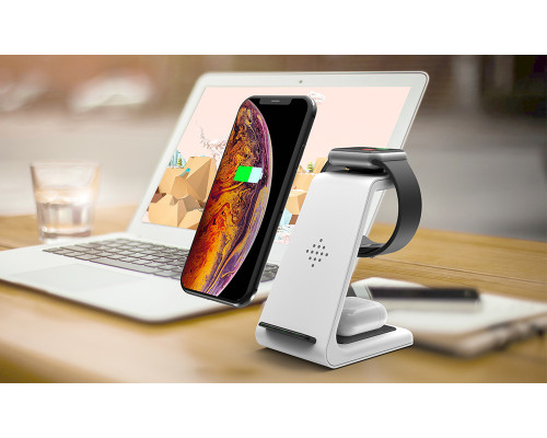 Беспроводная зарядка T3 Bonola 3 in 1 Wireless Charger док-станция для iPhone/AirPods/Apple Watch White