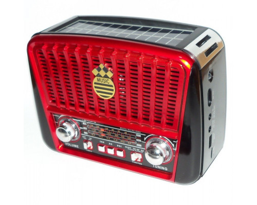 Акустическая система Golon радиоприемник колонка радио на аккумуляторе в ретро стиле с солнечной панелью и фонариком с подсветкой Красный (RX-455)