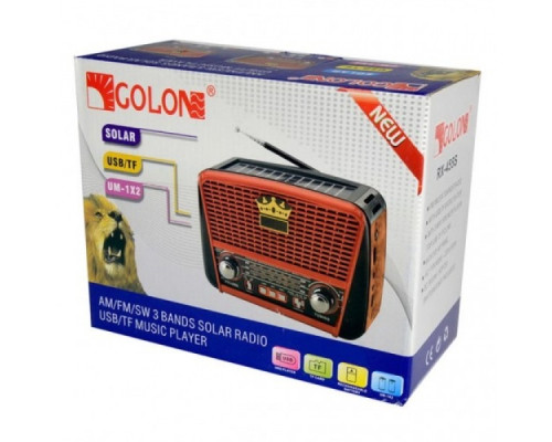 Акустическая система Golon радиоприемник колонка радио на аккумуляторе в ретро стиле с солнечной панелью и фонариком с подсветкой Красный (RX-455)