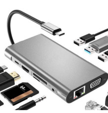 Usb Hub Type C на HDMI VGA AUX 3.5 mm SD/TF Card Reader USB Hub 3x3.0 Ethernet LAN RJ 45 USB C Charging переходник адаптер Foxconn (A10033)