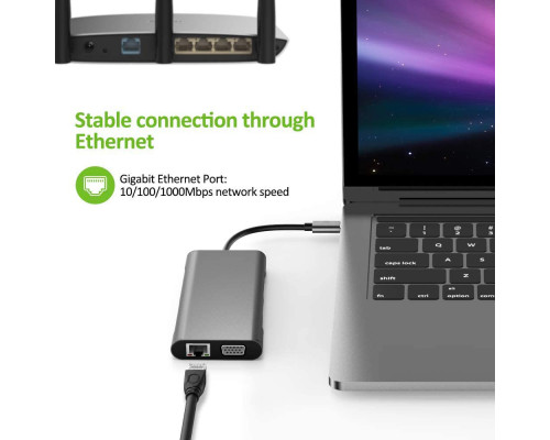 Usb Hub Type C на HDMI VGA AUX 3.5 mm SD/TF Card Reader USB Hub 3x3.0 Ethernet LAN RJ 45 USB C Charging переходник адаптер Foxconn (A10033)