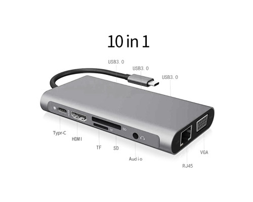 Usb Hub Type C на HDMI VGA AUX 3.5 mm SD/TF Card Reader USB Hub 3x3.0 Ethernet LAN RJ 45 USB C Charging переходник адаптер Foxconn (A10033)
