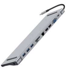 Usb Hub Type C на HDMI VGA AUX 3.5 mm SD/TF Card Reader USB Hub 3x3.0 Ethernet RJ 45 USB C Charging переходник адаптер Foxconn (A10037)