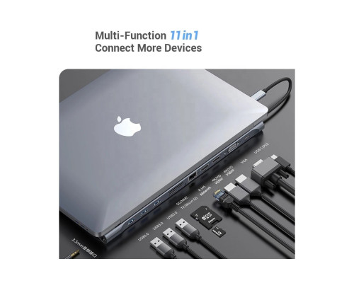 Usb Hub Type C на HDMI VGA AUX 3.5 mm SD/TF Card Reader USB Hub 3x3.0 Ethernet RJ 45 USB C Charging переходник адаптер Foxconn (A10037)