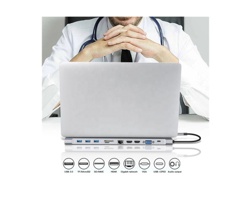 Usb Hub Type C на HDMI VGA AUX 3.5 mm SD/TF Card Reader USB Hub 3x3.0 Ethernet RJ 45 USB C Charging переходник адаптер Foxconn (A10037)