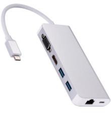 Usb Hub Type C на HDMI + VGA USB Hub 2x3.0 Ethernet LAN RJ 45 USB USB C Charging переходник адаптер Foxconn (A10199)