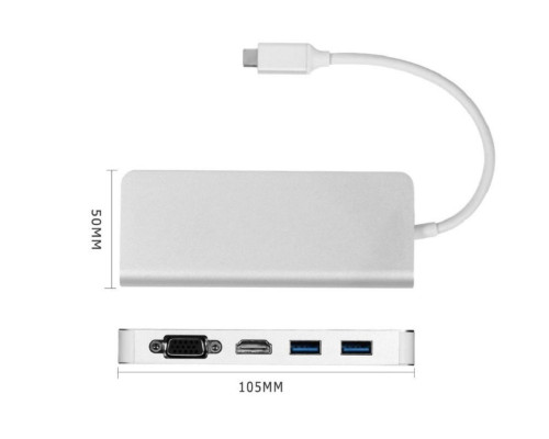 Usb Hub Type C на HDMI + VGA USB Hub 2x3.0 Ethernet LAN RJ 45 USB USB C Charging переходник адаптер Foxconn (A10199)