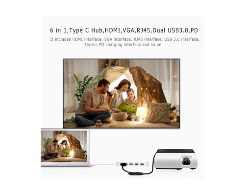 Usb Hub Type C на HDMI + VGA USB Hub 2x3.0 Ethernet LAN RJ 45 USB USB C Charging переходник адаптер Foxconn (A10199)