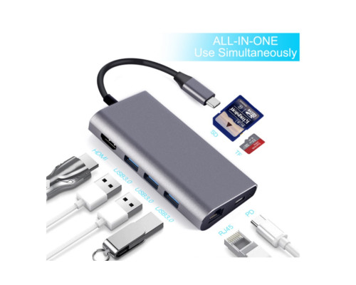 Usb Hub Type C на HDMI 3 x USB 3.0 Ethernet LAN RJ 45 USB USB C Charging переходник адаптер Foxconn (A10082)