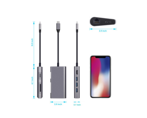 Usb Hub Type C на HDMI 3 x USB 3.0 Ethernet LAN RJ 45 USB USB C Charging переходник адаптер Foxconn (A10082)