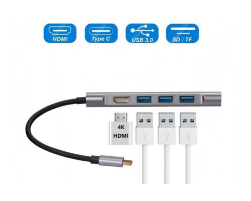 Usb Hub Type C на HDMI Card Reader SD/TF USB 3x3.0 USB C Charging переходник адаптер Foxconn (A10081)