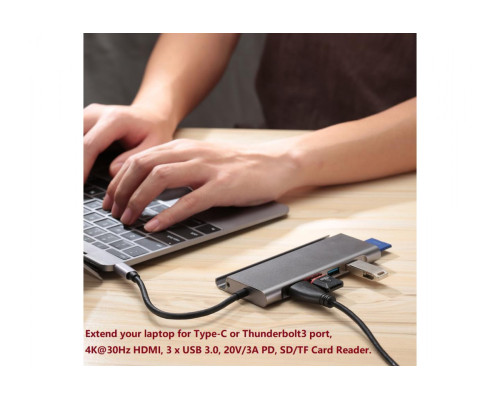 Usb Hub Type C на HDMI Card Reader SD/TF USB 3x3.0 USB C Charging переходник адаптер Foxconn (A10081)