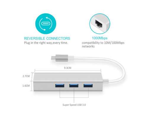 Usb Hub Type C на 3-Port USB 3.0 Ethernet переходник адаптер Foxconn (A12057)