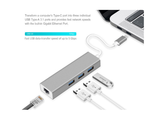 Usb Hub Type C на 3-Port USB 3.0 Ethernet переходник адаптер Foxconn (A12057)