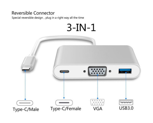 Usb Hub Type C на VGA и USB 3.1 USB C Charging переходник VGA адаптер Foxconn (A18026)