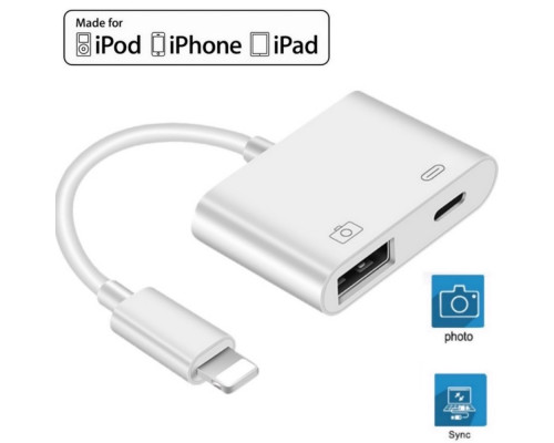 Переходник для iPhone на USB 3.0 адаптер для подключения флешки или камеры на iPad/iPod/iPhone Foxconn (A12040)