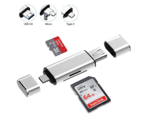 Переходник SD/MicroSD Card Reader на USB Type-C адаптер USB на Micro USB для картридер Foxconn (A10084)