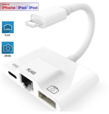 Переходник для iPhone на USB и RJ45 Ethetnet адаптер iPad/iPod/iPhone для подключения камеры и Интернет кабель Foxconn (A14645)