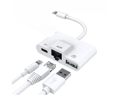 Переходник для iPhone на USB и RJ45 Ethetnet адаптер iPad/iPod/iPhone для подключения камеры и Интернет кабель Foxconn (A14645)