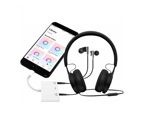 Переходник для iPhone на AUX 3.5 Audio адаптер 3.5 на два выхода для iPad/iPod/iPhone Foxconn (A14908)