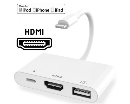 Переходник для iPhone на HDMI USB 3.0 адаптер для TV и флешку на iPad/iPod/iPhone Foxconn (A16901)