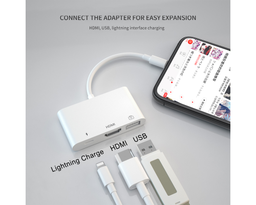 Переходник для iPhone на HDMI USB 3.0 адаптер для TV и флешку на iPad/iPod/iPhone Foxconn (A16901)