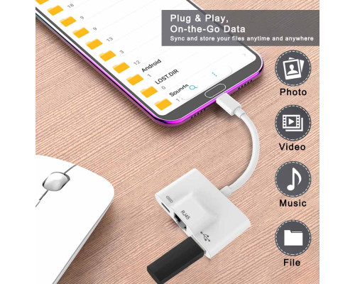 Переходник RJ45 Ethetnet USB на Type-C адаптер для интернета Foxconn (А14925)